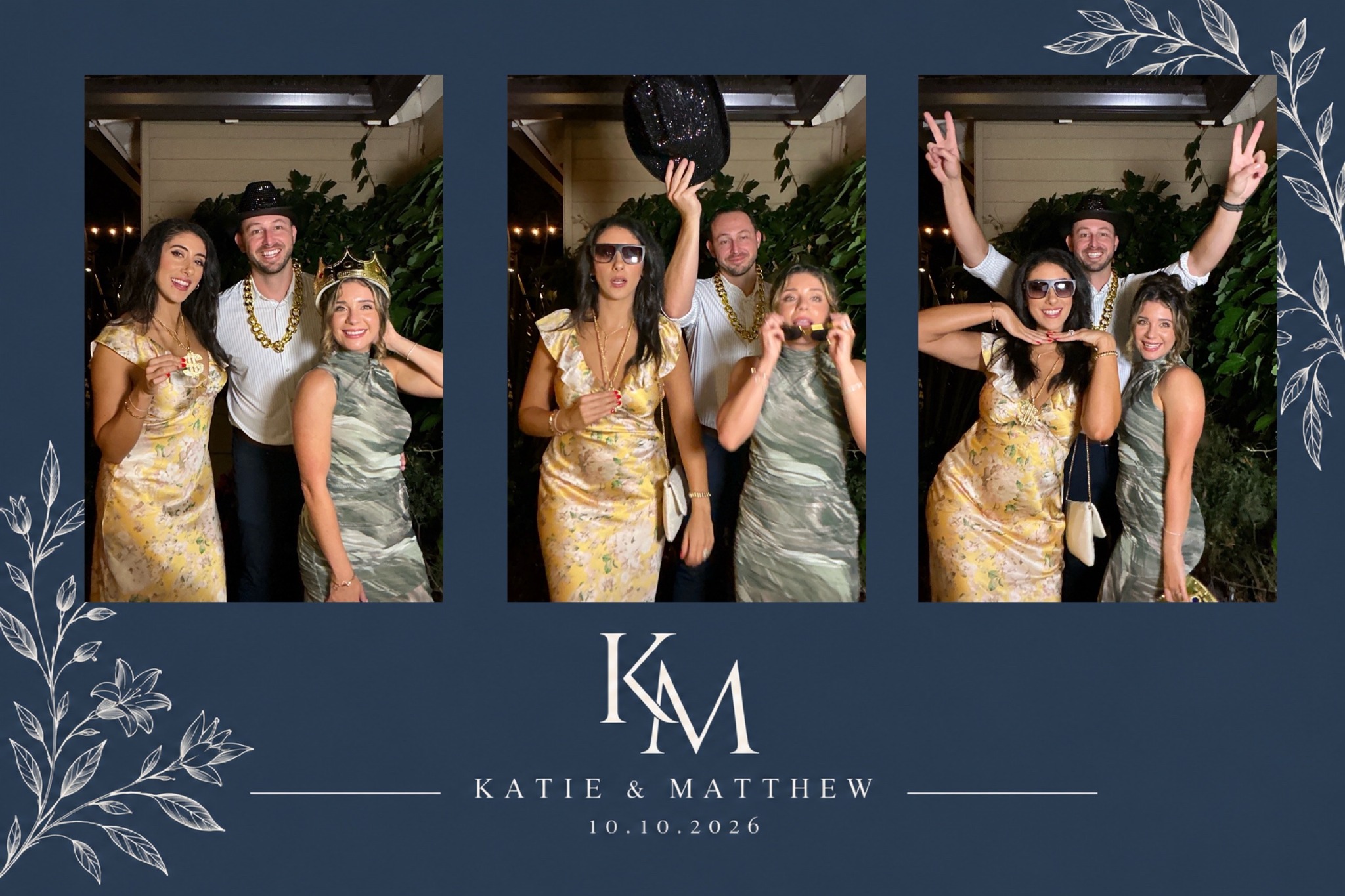 Katie and Matthew's personalized wedding photo booth print template with three photo panels